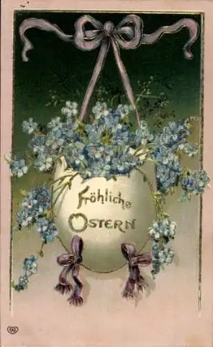 Präge Ak Glückwunsch Ostern, Osterei, Vergissmeinnicht