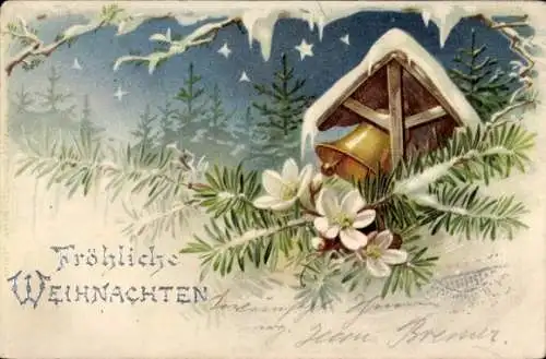 Ak Frohe Weihnachten, Tannenzweig, Glocke