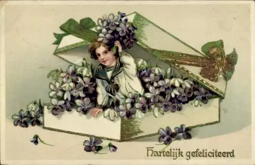 Ak Glückwunsch, Junge, Blumen