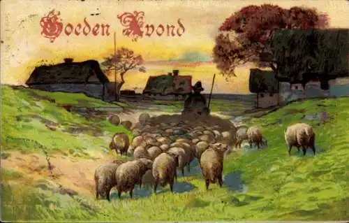 Künstler Ak Dorfpartie, Schafherde