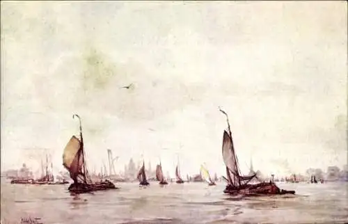 Künstler Ak Smith, Hafenpartie, Segelboote