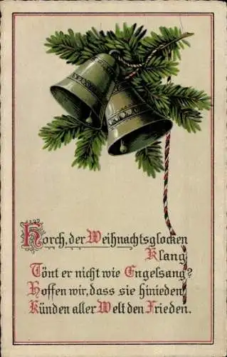 Präge Ak Frohe Weihnachten, Tannenzweig, Glocke, Patriotik