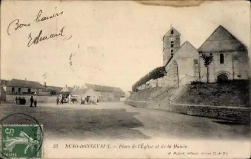 CPA Buno Bonnevaux Essonne, Place de l'Eglise, Mairie