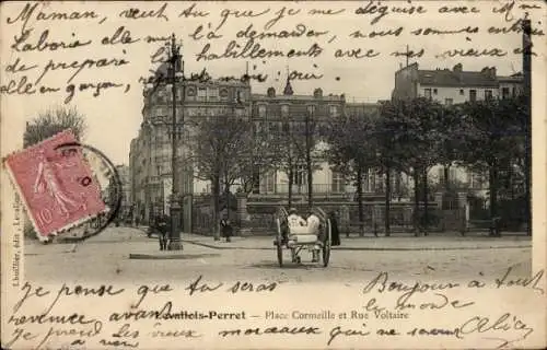 Ak Levallois Perret Hauts de Seine, Place Cormeille, Rue Voltaire