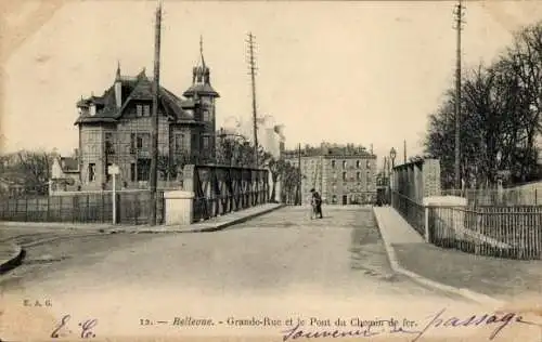 Ak Bellevue Hauts de Seine, Grande-Rue et Je Pont du Chegain de fer