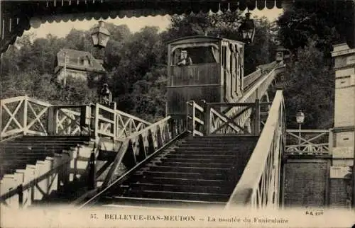 Ak Bellevue Bas Meudon Hauts de Seine, La montée du Funiculaire