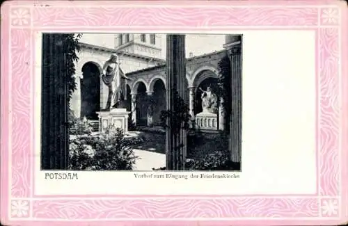 Passepartout Jugendstil Ak Potsdam, Alter Tornow, Vorhof der Friedenskirche, Statue, Arkaden