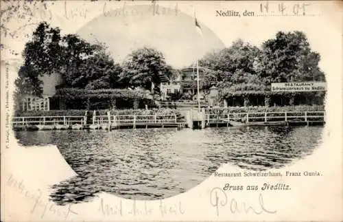 Ak Nedlitz Potsdam, Restaurant Schweizerhaus, Franz Gunia, Wasseransicht, Paul