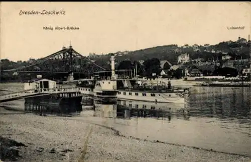 Ak Dresden Nordost Loschwitz, Dampfer bei König Albert Brücke, Luisenhof im Hintergrund