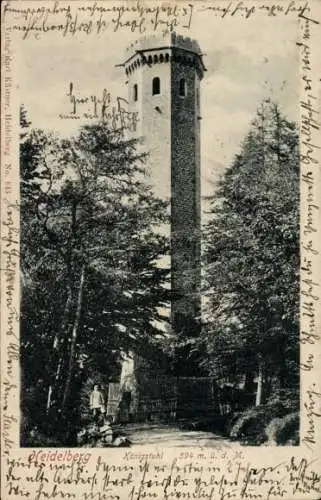 Ak Heidelberg am Neckar, Königstuhl, 594 m. ü. d. M., Turm, Bäume, Postkarte von  herzliche Grüße