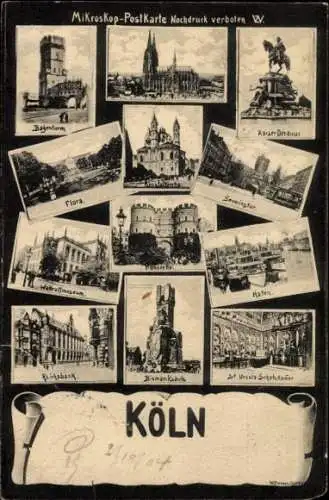 Ak Köln am Rhein, Bagenturm, Flora, Severinstor, Kaiser Denkmal, Hafen, Reitsbank, Bismarksäule