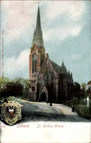Ak Hansestadt Lübeck, St. Lorenz-Kirche, Wappen