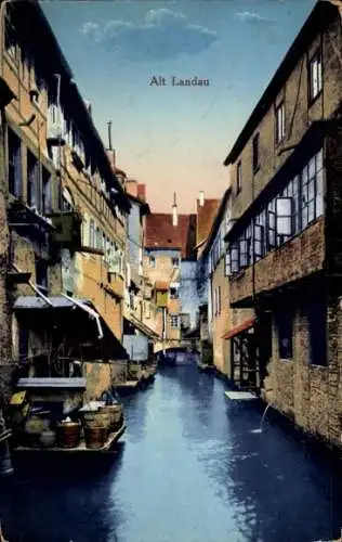 Ak Landau in der Pfalz, Altstadt, Häuser am Wasser