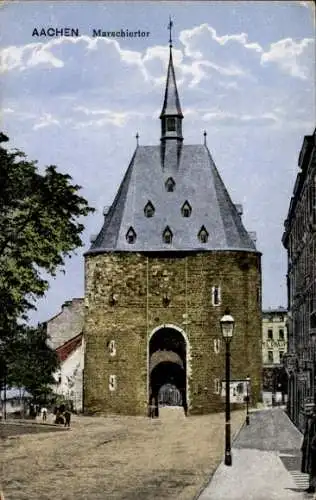 Ak Aachen, Marschiertor, historisches Gebäude, Straßenansicht, Bäume, Himmel