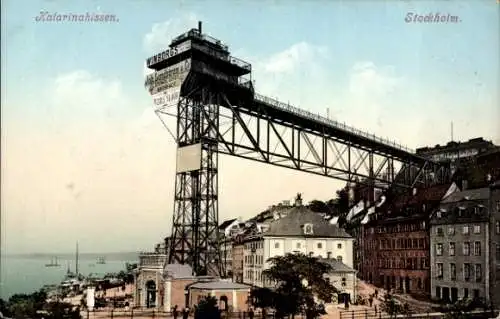 Ak Stockholm Schweden, Katarinahissen, Aussichtsturm, Architektur, Wasseransicht