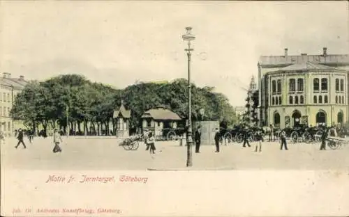 Ak Göteborg Schweden, Motiv von Jerntorget, Stadtansicht, historische Architektur, Pferdekutschen