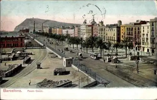 Ak Barcelona Katalonien Spanien, Postkartenansicht von  Paseo Colón, architektonische Gebäude,...