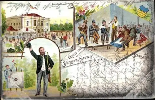 Litho Bautzen in der Oberlausitz, Gruß vom Bürgerschießen