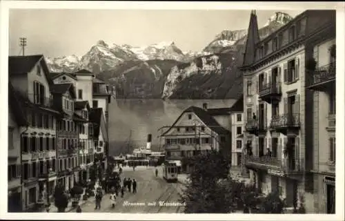 Ak Brunnen Kt Schwyz, Urirotstock, Straßenbahn, Dampfer