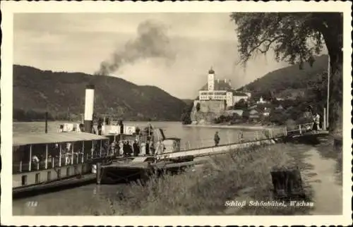 Ak Dürnstein an der Donau Wachau Niederösterreich, Schloß Schönbühel, Dampfschiff, Flusslandsc...
