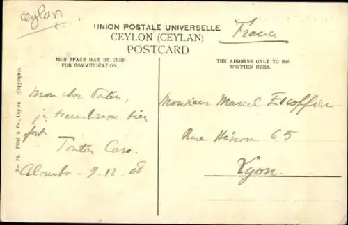 Ak Ceylon Sri Lanka, Native Fishing Boat,  Boot am Strand, Fischer, Segel