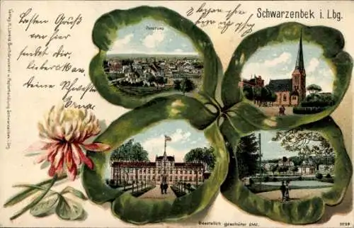 Kleeblatt Litho Schwarzenbek im Herzogtum Lauenburg, Franziskuskirche, Stadthaus, Totalansicht