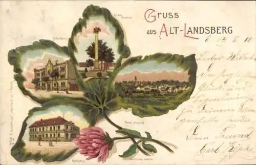 Kleeblatt Litho Altlandsberg in der Mark, Schule, Totale, Rathaus