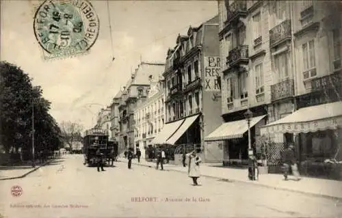 Ak Belfort Beffert Beffort Territoire de Belfort, Avenue de la Gare, Straßenansicht, Straßenbahn,