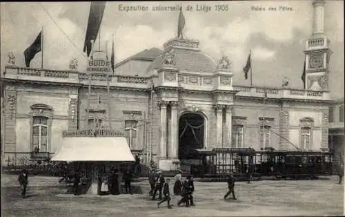 Ak Liège Lüttich Wallonien, Palais des Fêtes, Exposition universelle de Liège 1905, Trams, Off...