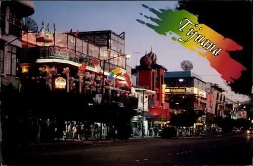 Ak Tijuana Mexiko, Baja California, Straßenpartie, Festschmuck, Geschäfte