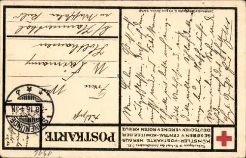 Künstler Ak Explosion auf einem Schlachtfeld, I. WK, Deutsches Rotes Kreuz