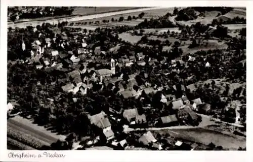 Ak Obrigheim am Neckar Baden, Fliegeraufnahme