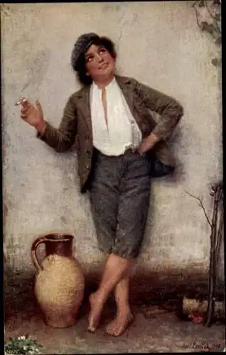 Künstler Ak Zenisek, J., rauchender Junge, Zigarette