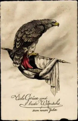 Ak Glückwunsch Neujahr, Adler, Fahne