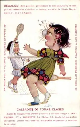 Künstler Ak Tennisspiel, Kinder, Humor