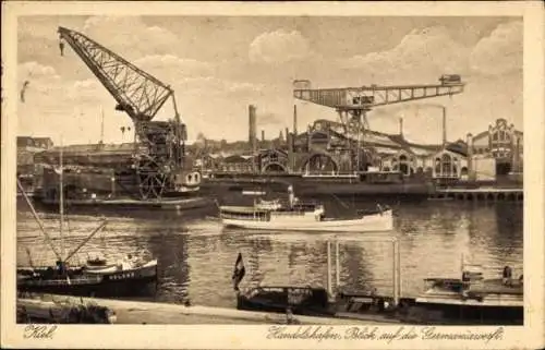 Ak Kiel, Handelshafen, Blick auf die Germaniawerft