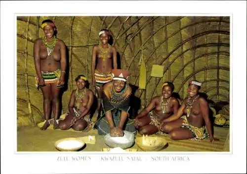 Ak Südafrika, Zulu Frauen, barbusig