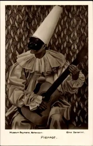 Künstler Ak Gino Severini, Pierrot mit Gitarre