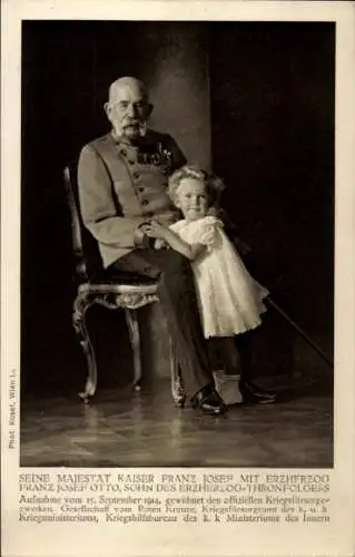 Ak Kaiser Franz Joseph I. mit Erzherzog Franz Josef Otto, Uniform, Orden
