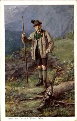 Ganzsachen Ak Kaiser Franz Joseph I., Internationale Jagdausstellung Wien 1910, Hirsch