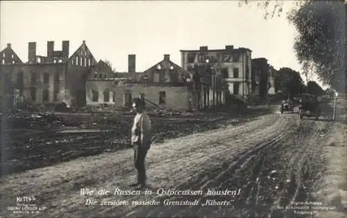 Ak Kibarty Tschernyschewskoje Eydtkau Eydtkuhnen Ostpreußen, Kriegszerstörungen im Ort, I WK