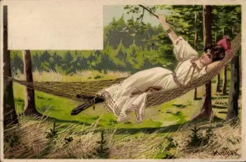 Glitzer Künstler Litho Mailick Frau liegt in der Hängematte