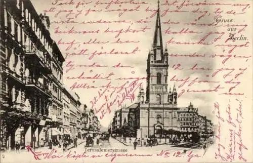 Ak Berlin Schöneberg, Ballhaus Femina, Nürnberger Straße, Bild von Jerusalemstraße, mit Kirche, a