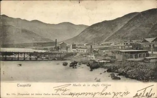 Ak Tocopilla Chile, Muelle de la Anglo Chiljan, Hafenansicht, Industriegebäude