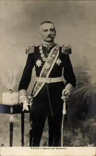 Ak Köng Peter I von Serbien, Portrait, Orden