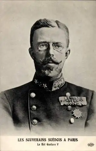 Ak König Gustav V von Schweden in Paris, Portrait, Uniform, Orden