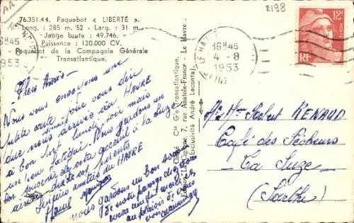 Ak Dampfer Liberte, CGT, French Line