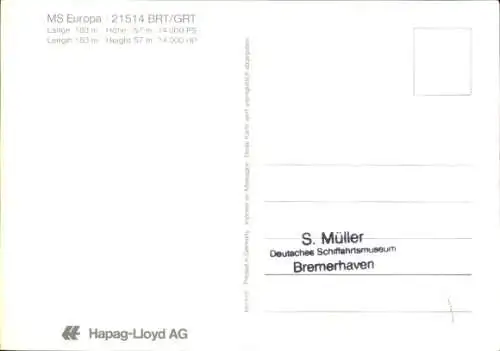 Ak Schiff MS Europa, Hapag-Lloyd AG