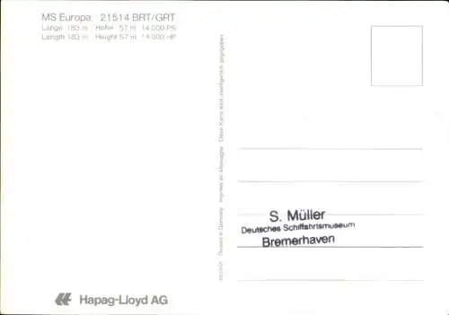 Ak Schiff MS Europa, Hapag-Lloyd AG