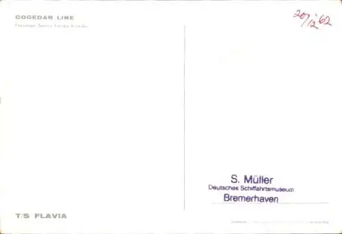 Ak Schiff T/S Flavia, Cogedar Line